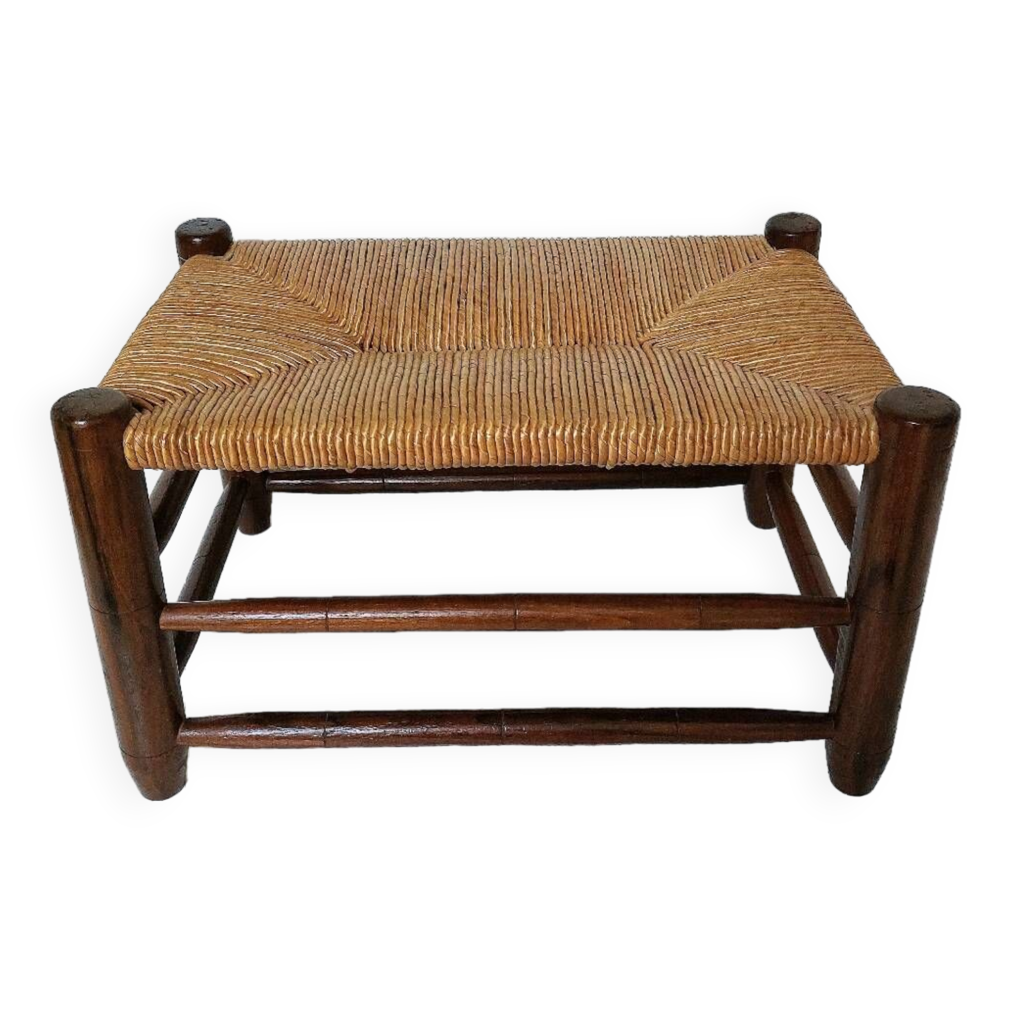 Vintage woven straw wooden stool