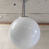 Bauhaus style suspension in aluminium and opaline, diameter 25 cm - mid 20th century.