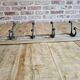 Solid teak coat hook with 4 double cast iron hooks