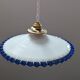 Hanging lampshade opaline serrated white/petrol blue art deco Ø24