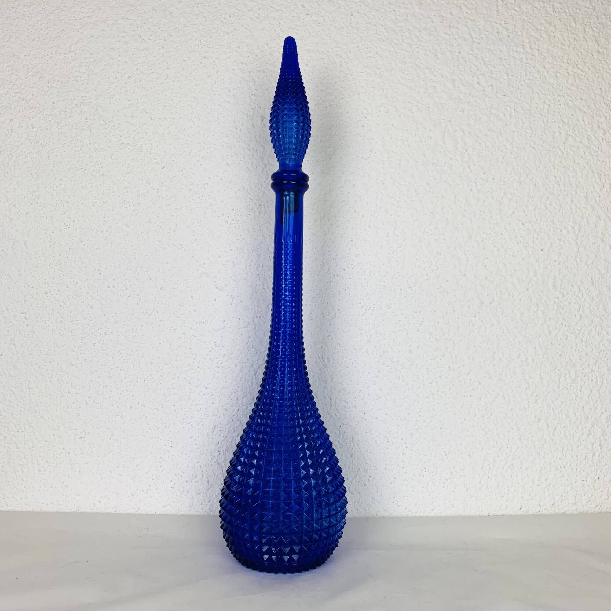 Carafe Empoli Italian bottle blue diamond glass, vintage