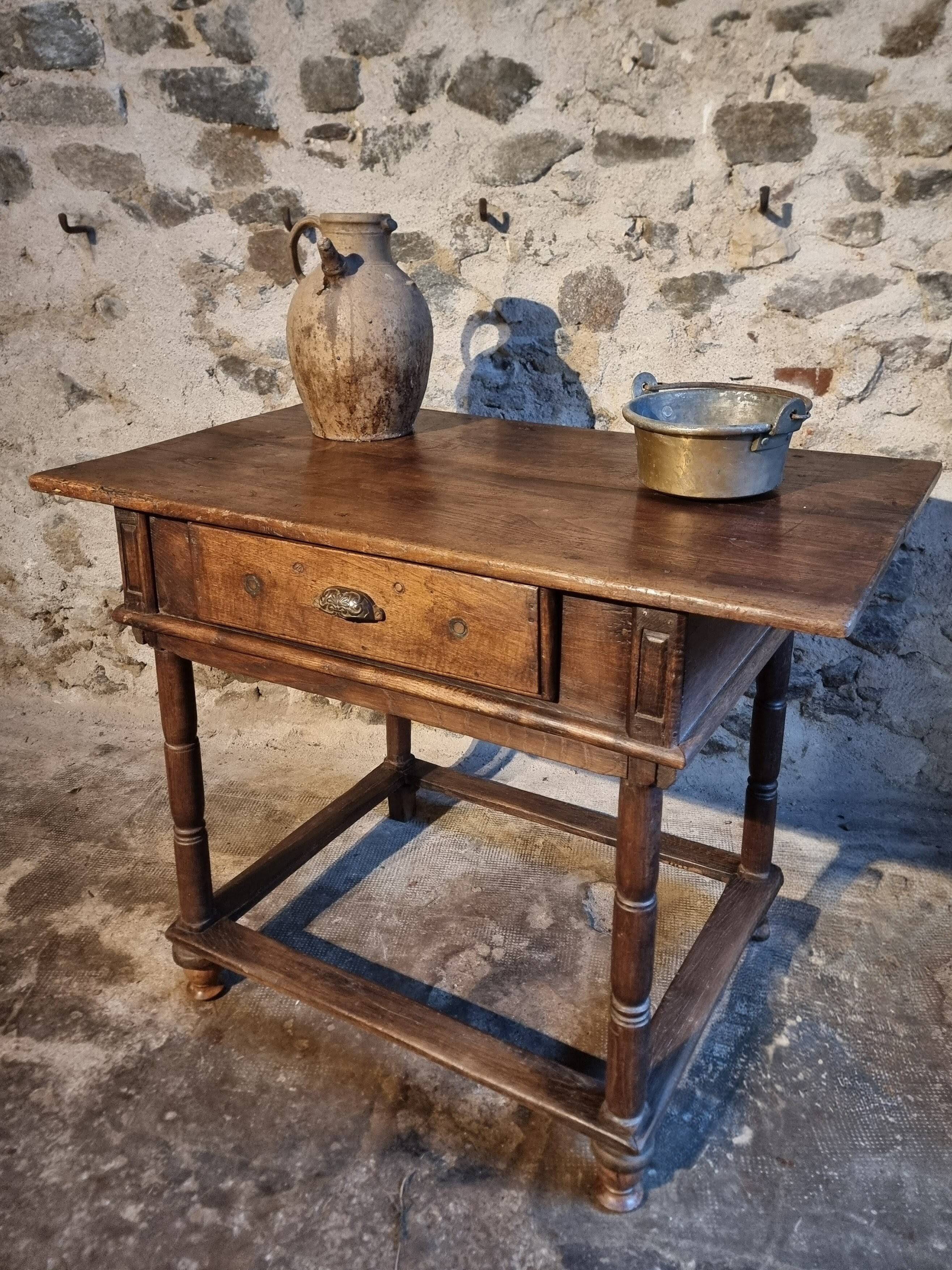 Rustic French oak table with drawer, late 18th – early 19th century, Auvergne