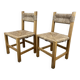 2 straw and wood chairs in brutalist style