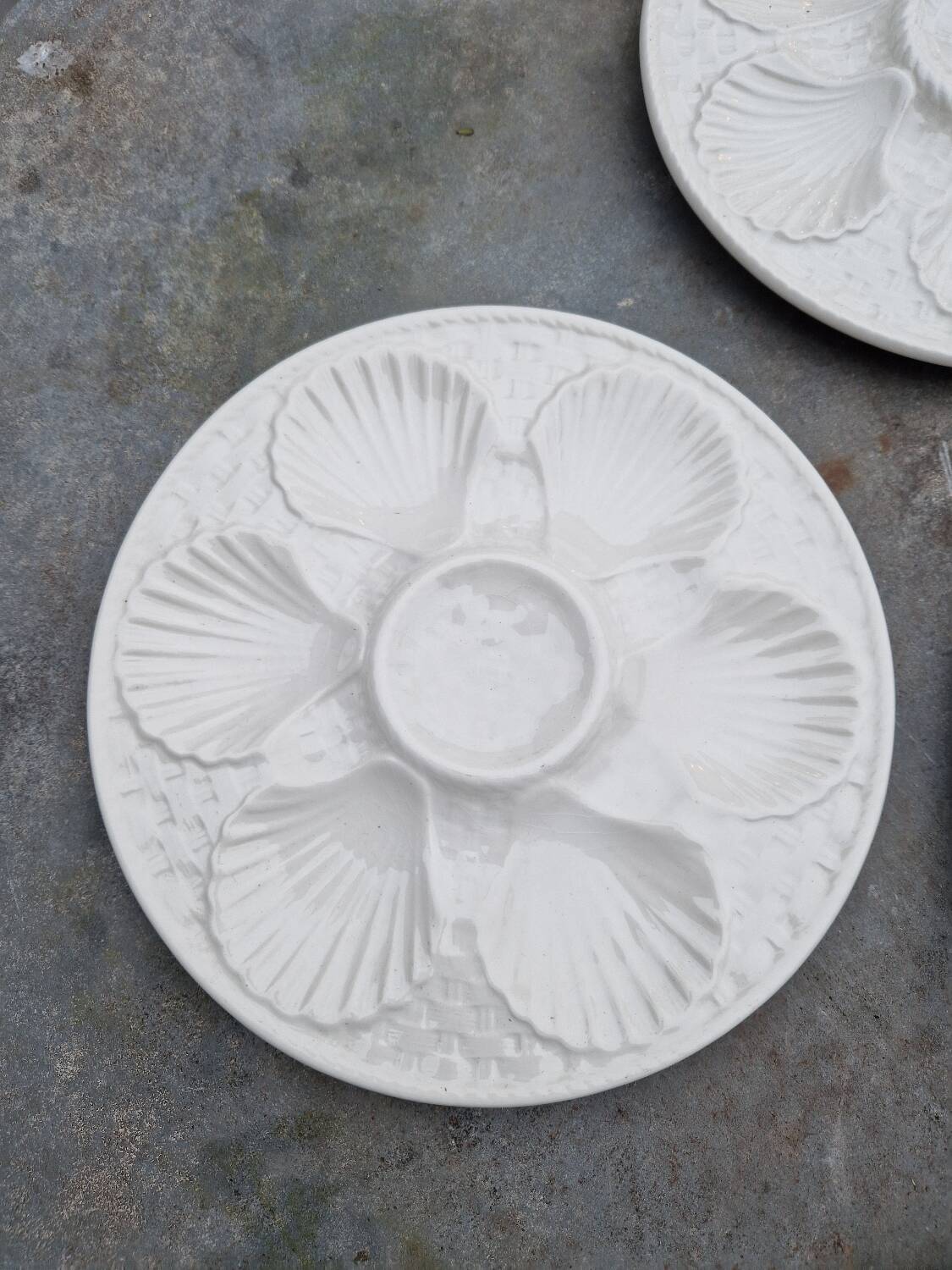Set of 6 oyster plates with shells in white earthenware