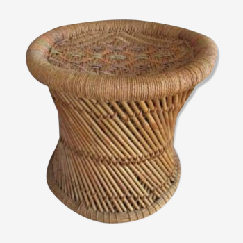 Vintage bamboo and rope pouf