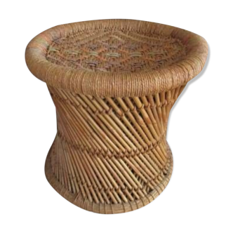Vintage bamboo and rope pouf