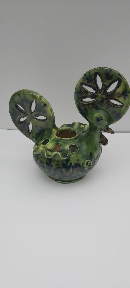 Rooster picflowers in glazed earth pottery of Annecy Saint-Jorioz 1960