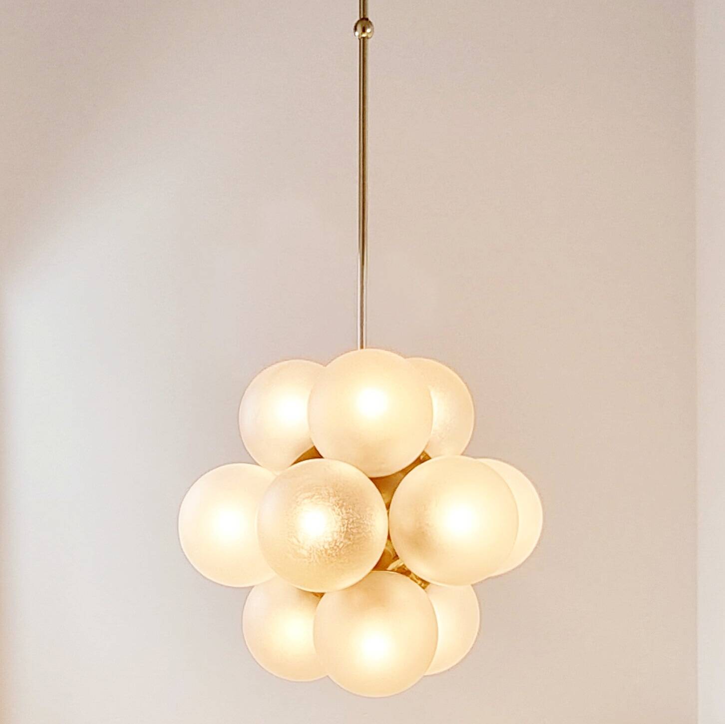 Space Age Sputnik Brass & Glass Globes Ceiling Light/Chandelier from Kaiser Leuchten, Germany, 1960s