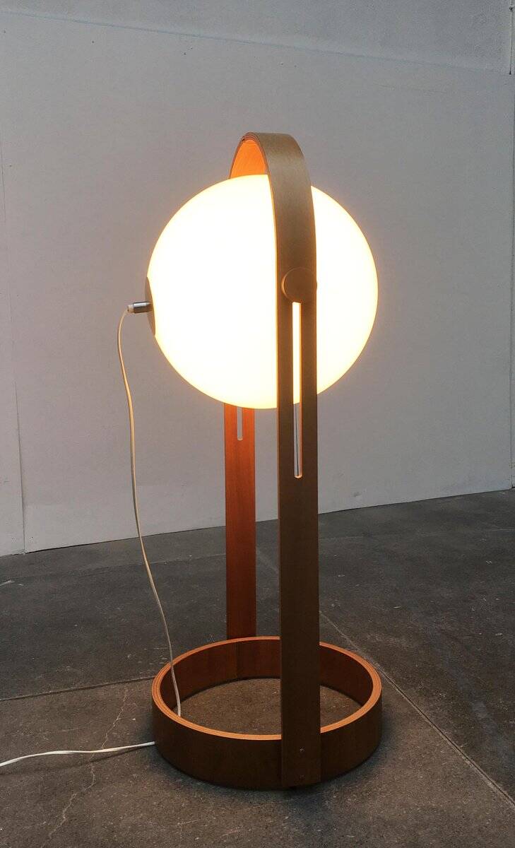 Swiss space-style floor lamp made of plastic and plywood from the 1960s.