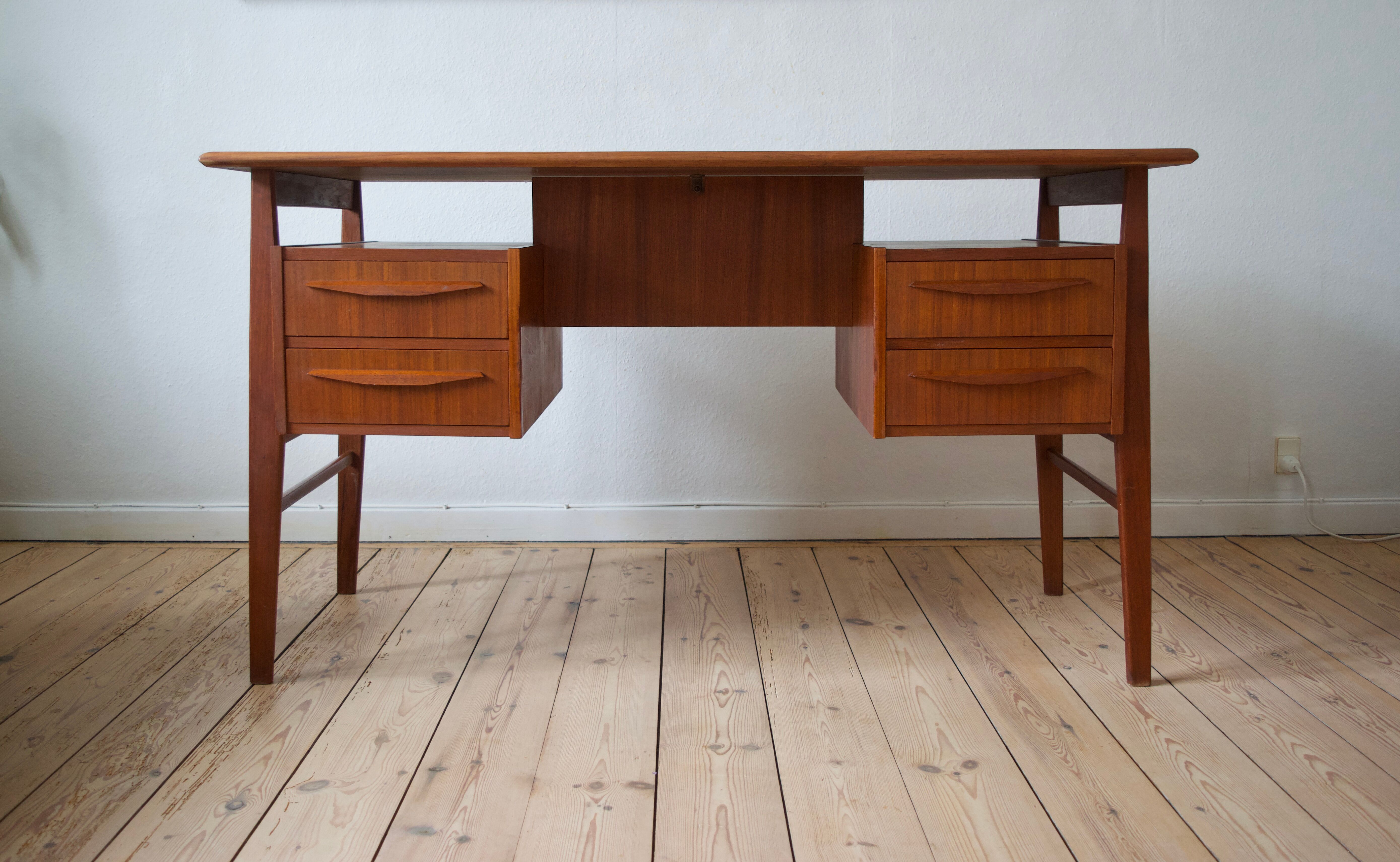 Danish teak desk by Gunnar Nielsen for Tibergaard, 1960s
