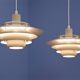 Set of 2 Danish multi coloured pendants in white and beige by Jeka, 1970s