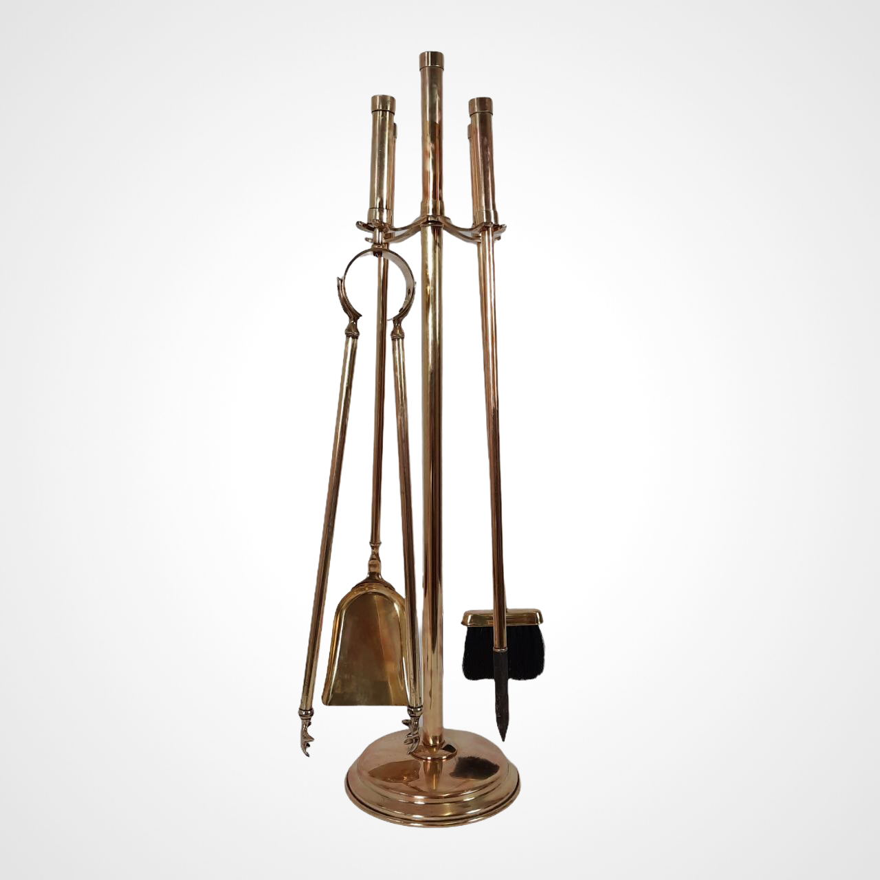 Tool set, brass fireplace accessories, vintage