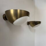 Paire d'appliques vintage laiton et verre, Italie 1960