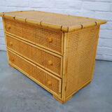 Chest of drawers bamboo and cannage, 1970s