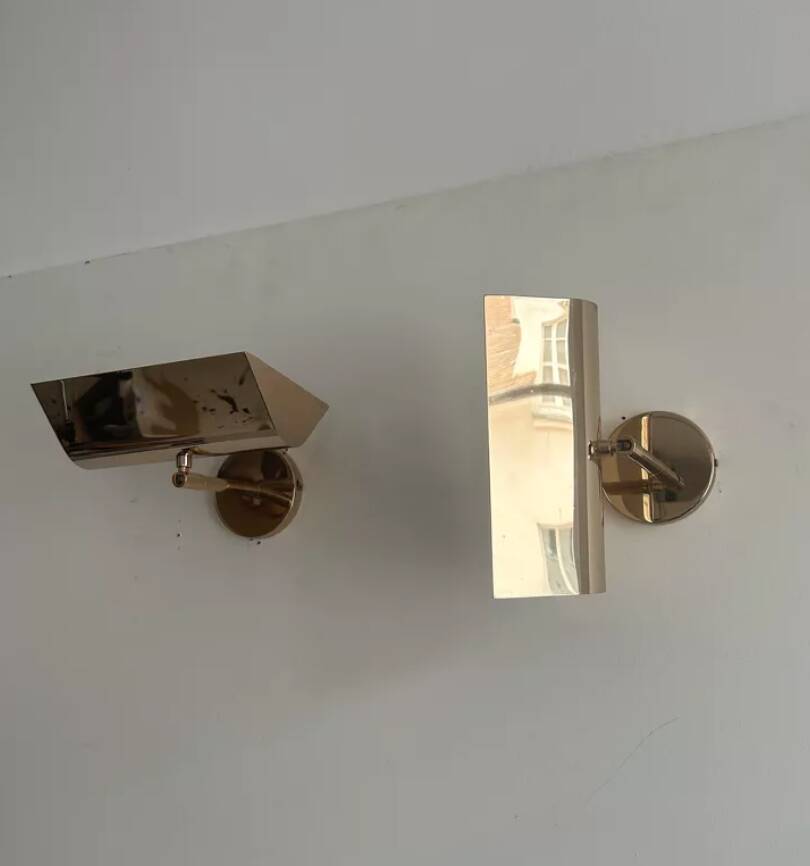 Pair of vintage adjustable solid brass wall lights France 1970