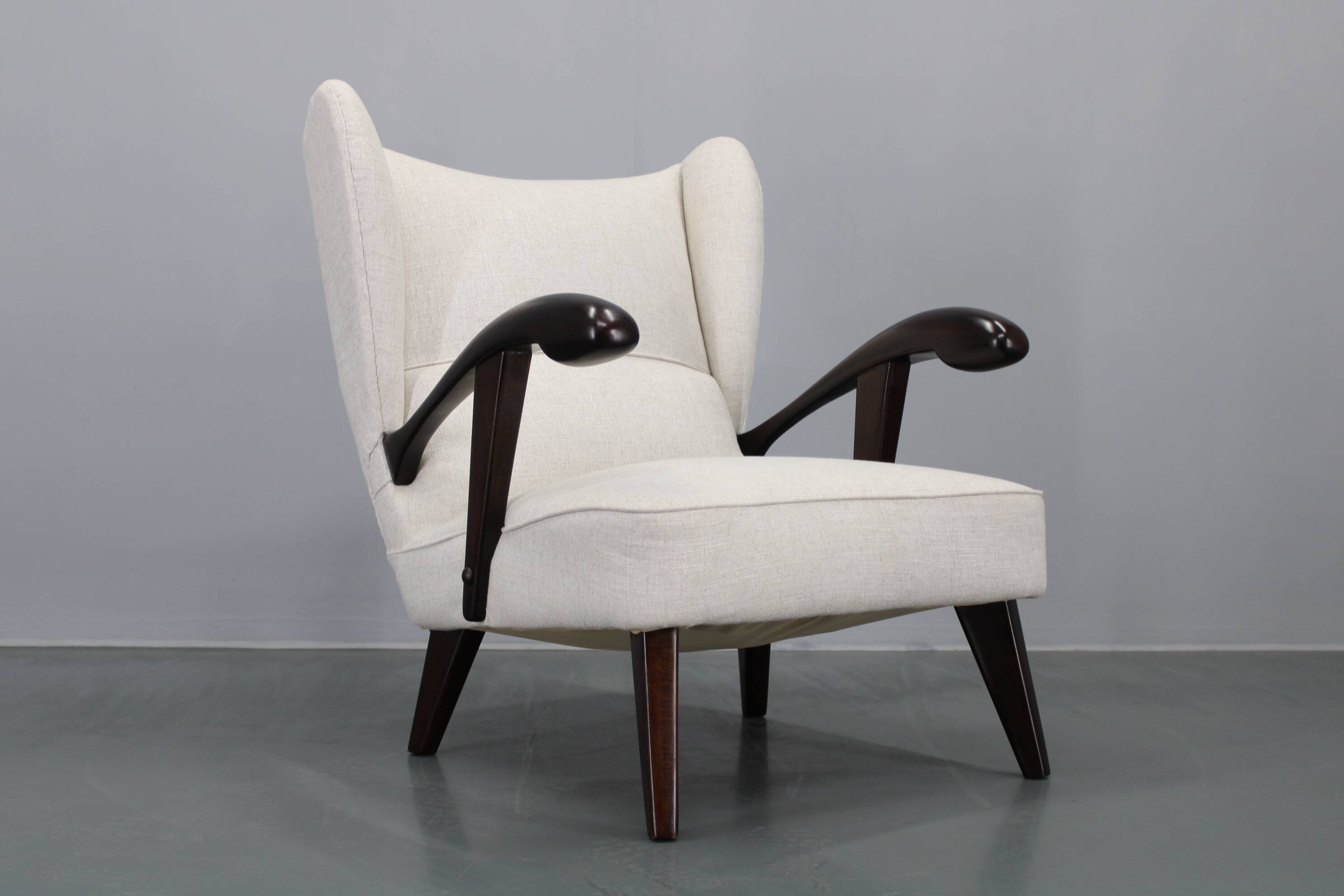1950s Restored Wing Chair , Czechoslovakia