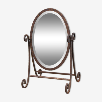 Art Deco beveled wrought iron mirror
