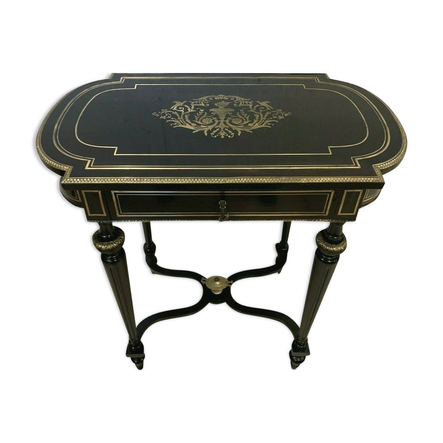 Worker Napoleon III Blackened wood and brass marquetry engraved xiX century