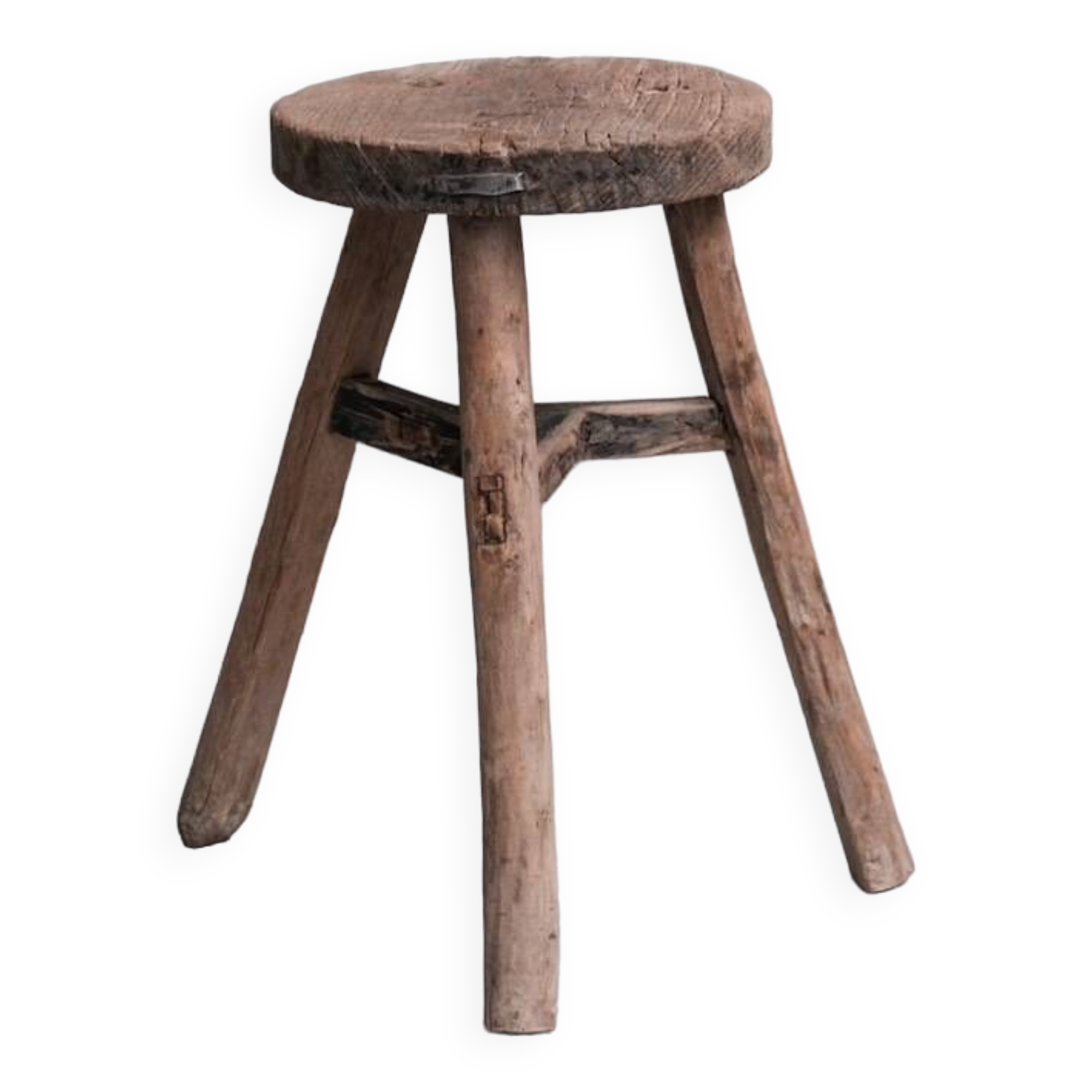 Primitive Mid-Century French Wooden Stool or Side Table