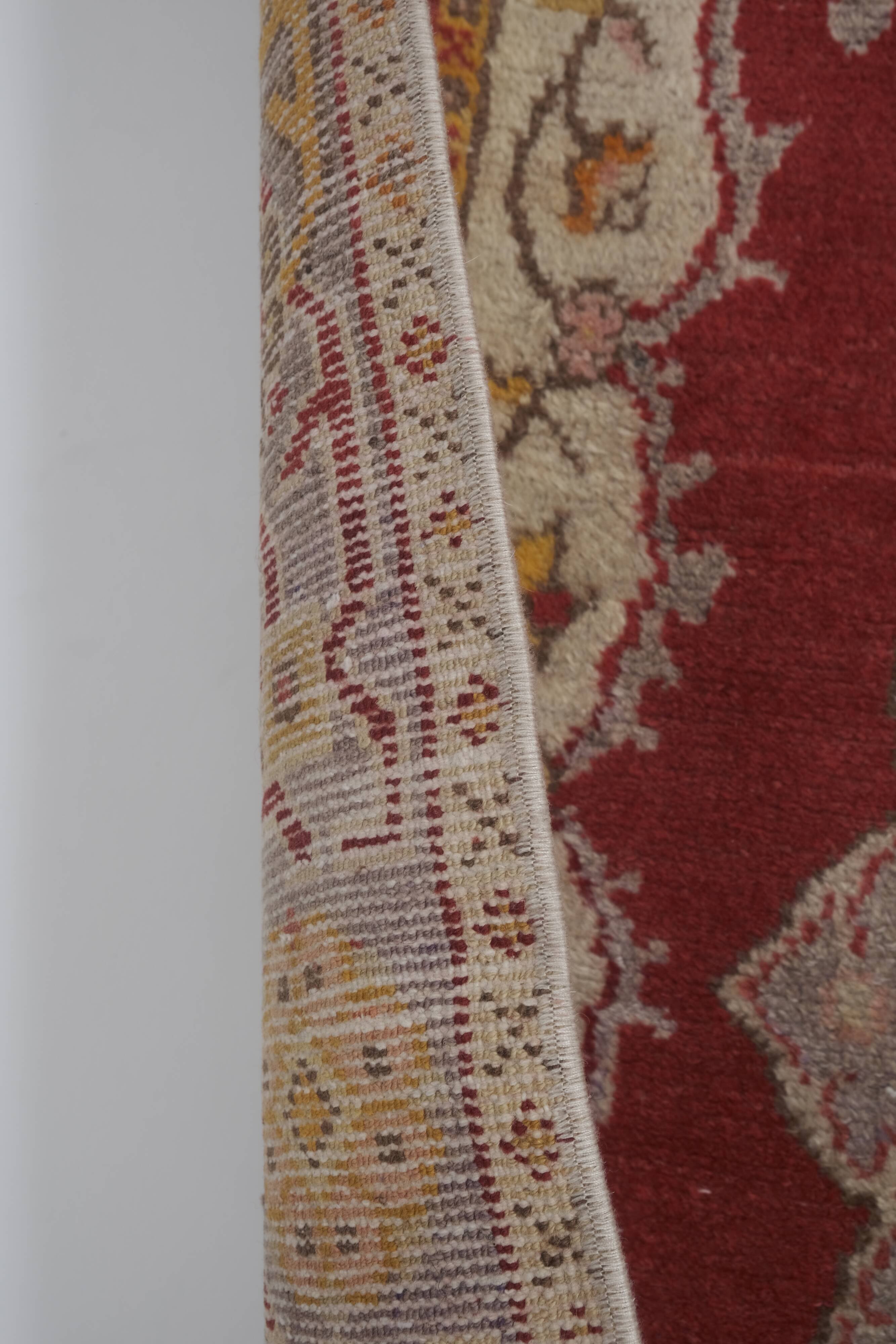 Vintage Red and Pink Turkish Oushak Rug - Kitchen Rug 3'5" X 7'4"