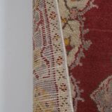Vintage Red and Pink Turkish Oushak Rug - Kitchen Rug 3'5" X 7'4"