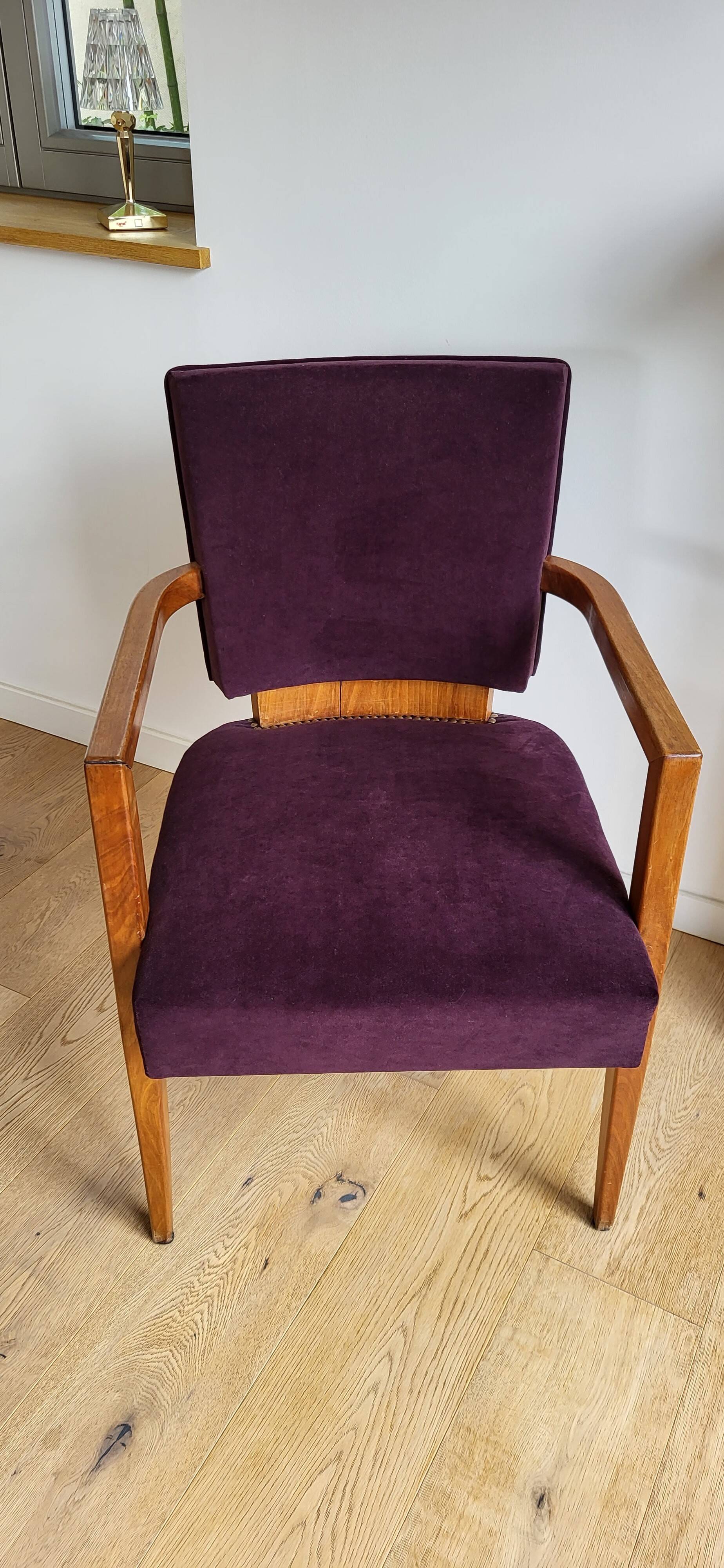 Paire de fauteuils Bridge, velours aubergine