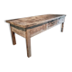 Vintage French pine work table, 1930s industrial kitchen island with drawer and casters