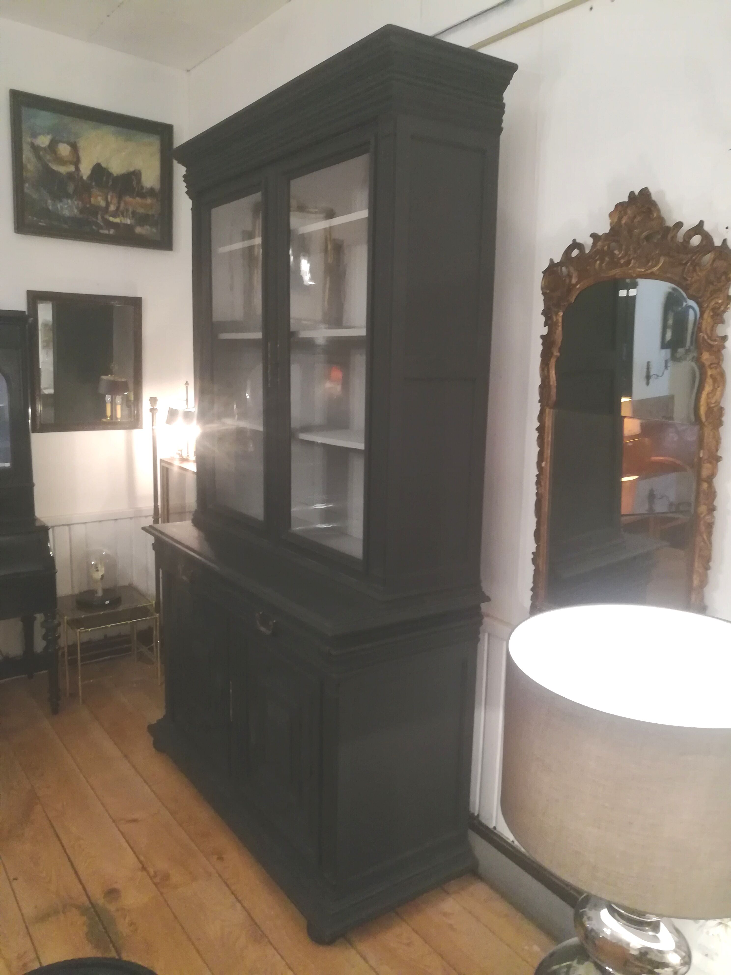 Black patinated oak library