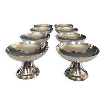 Série de 8 coupes à glace vintage en inox
