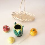 Salt and pepper set in slip and its basket