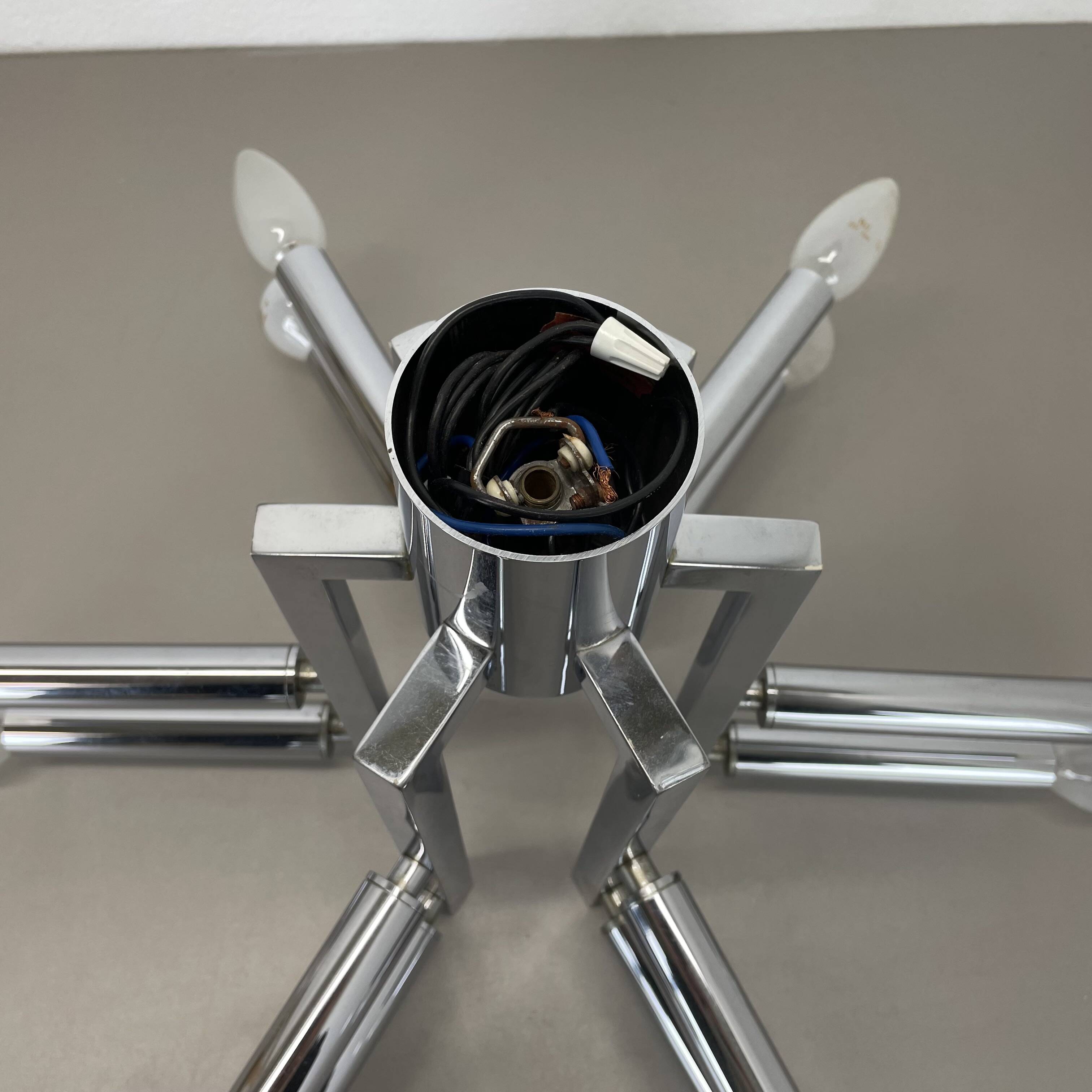 Modernist Huge chromed SPUTNIK Sciolari Style Ceiling Light, Italy, 1970s