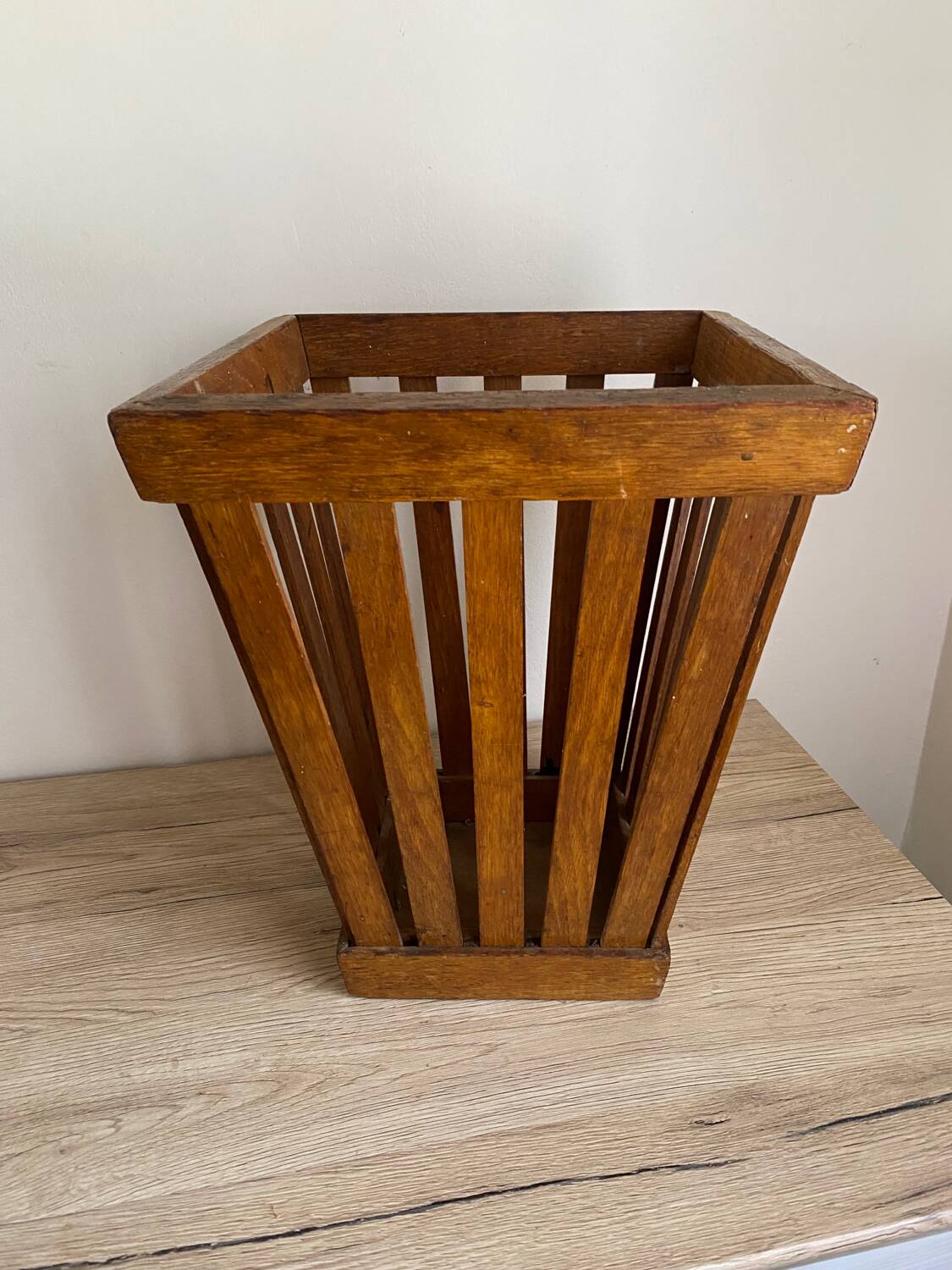 Old art deco basket style Frank Adnet design slatted waste paper basket
