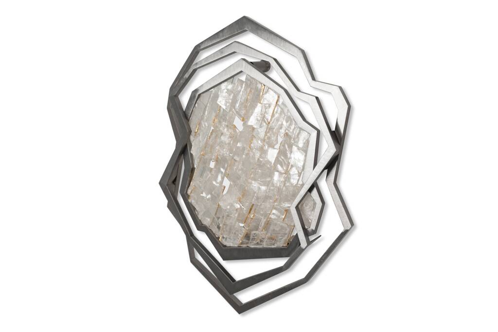 Pair of brushed metal and rock crystal wall lights. Contemporary.