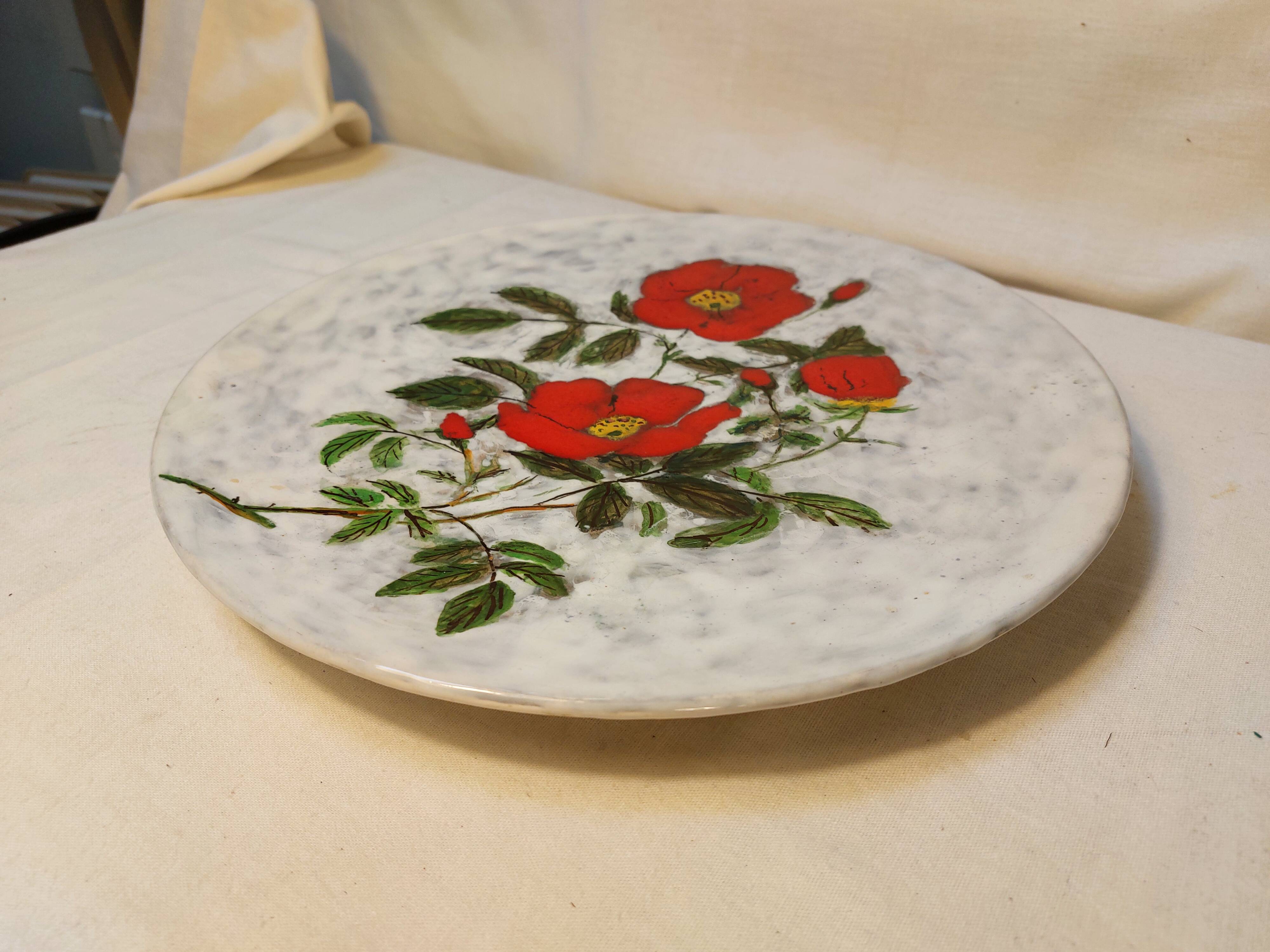 Vintage glazed ceramic cake plate signed ZINGARO - Italy 1960s