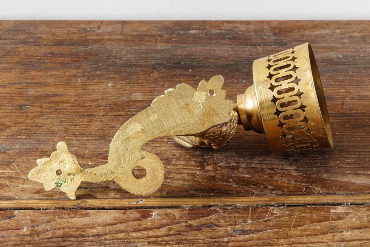 Wall-mounted candle holder, dolphin, bronze and gilded brass