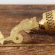 Wall-mounted candle holder, dolphin, bronze and gilded brass