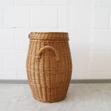 large round basket with lid, wicker basket, rattan basket, laundry container