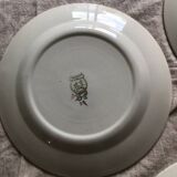 6 assiettes plates Ceranord Saint Amand Beaugency fleurs bords dorés et vert menthe