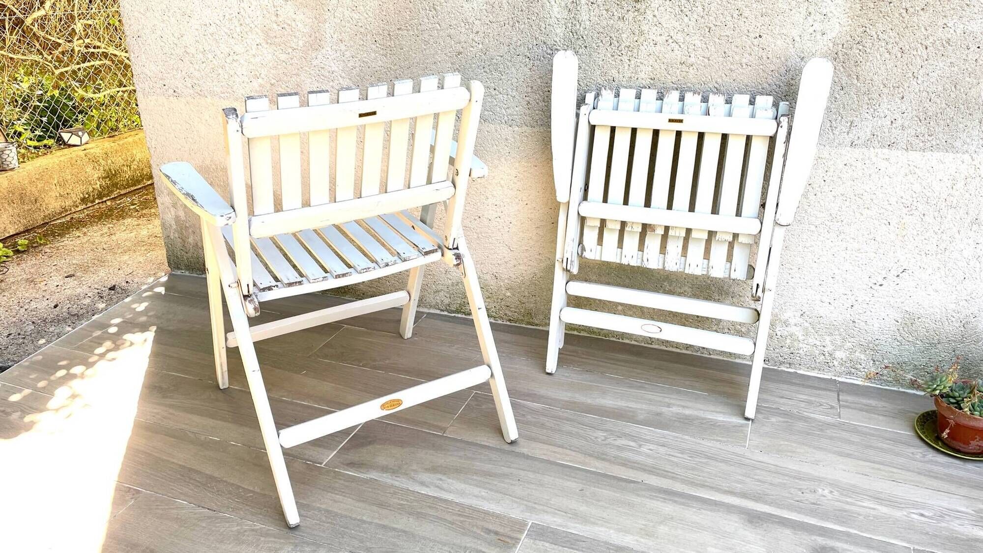 Pair of vintage wooden garden armchairs by r.gleizes