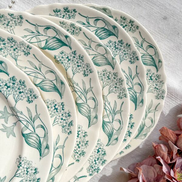 Lot de 6 Assiettes Plates Anciennes Terre de Fer ''Lilas'' – Longchamp XIXe