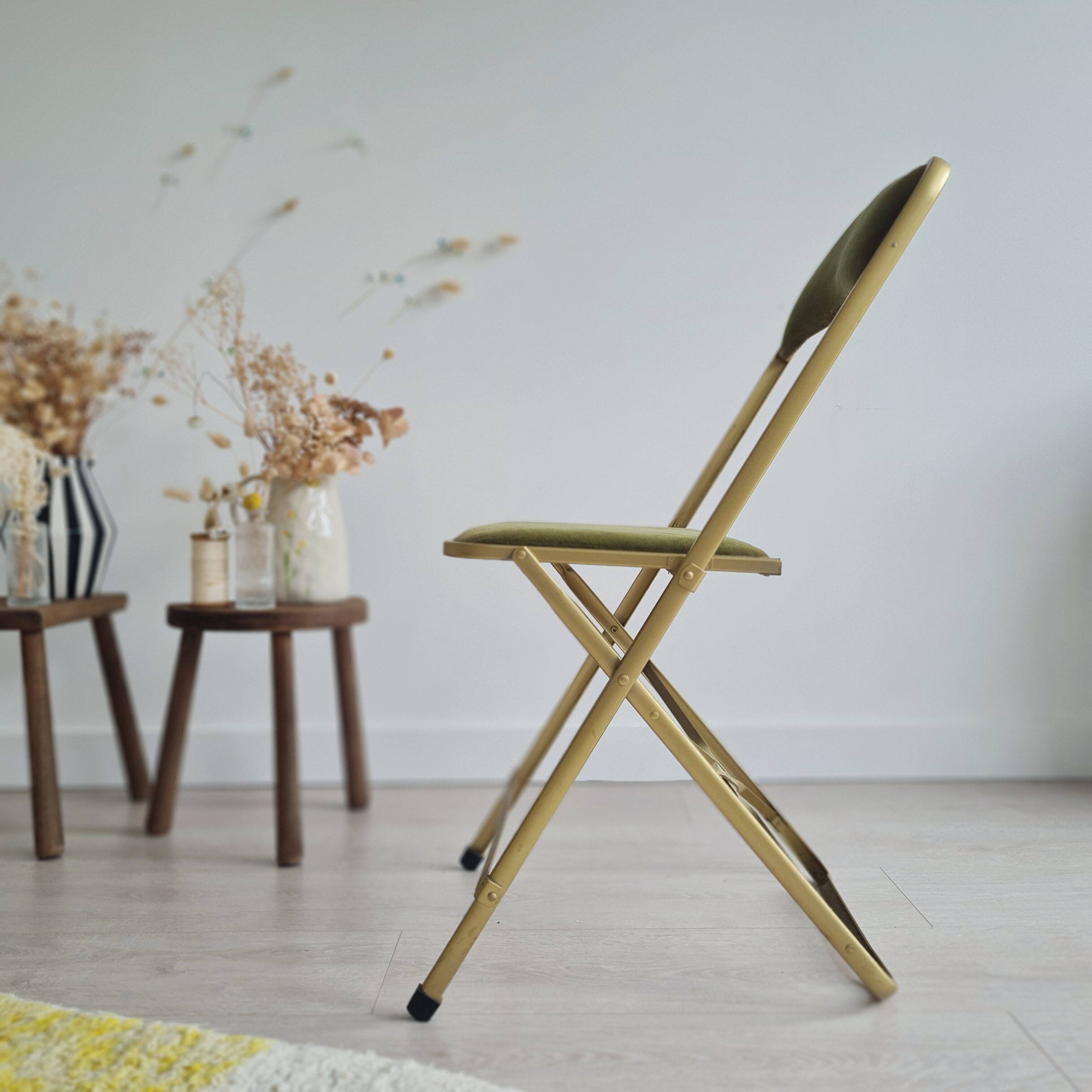 Chaise pliante ancienne velours vert