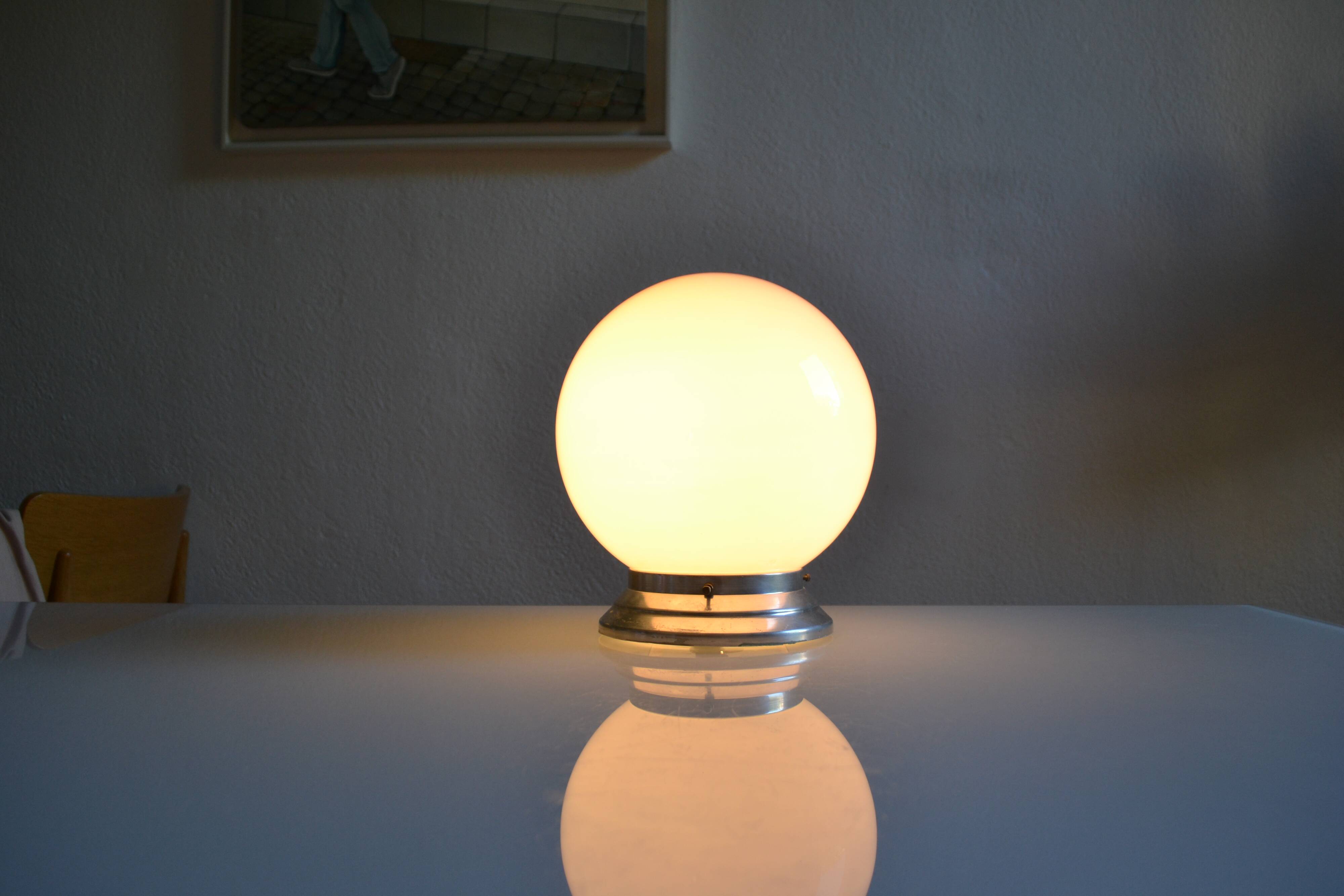 Art Deco table lamp with white opaline glass globe