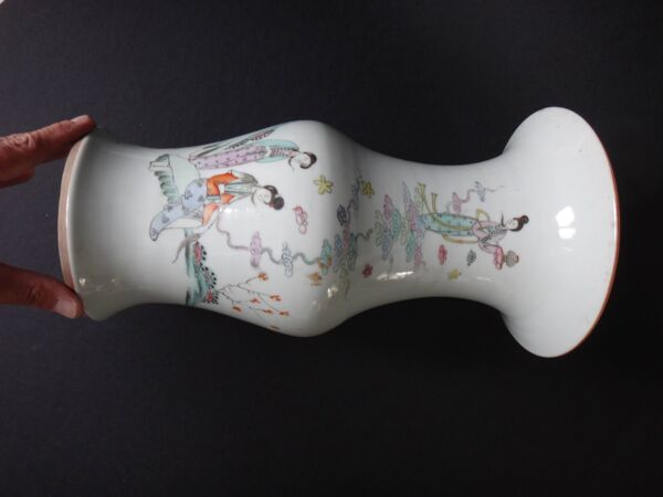 Ancien vase balustre chinois porcelaine chine poeme marque Qing XIX