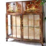 Cocktail bar furniture Tunbridge of London in brown and yellow wood, hand-painted, 1950s.