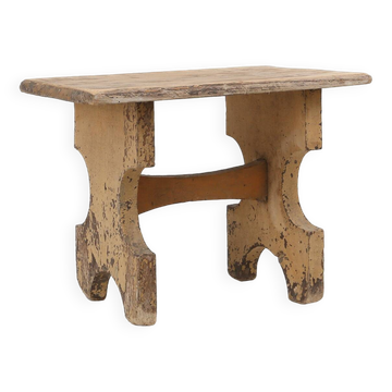 Beautiful shaped rustig low stool in painted wood, France ca. 1900
