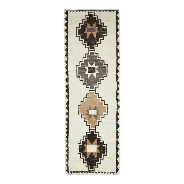 Vintage Turkish Oushak Handmade Cotton White Wool Runner 108x326