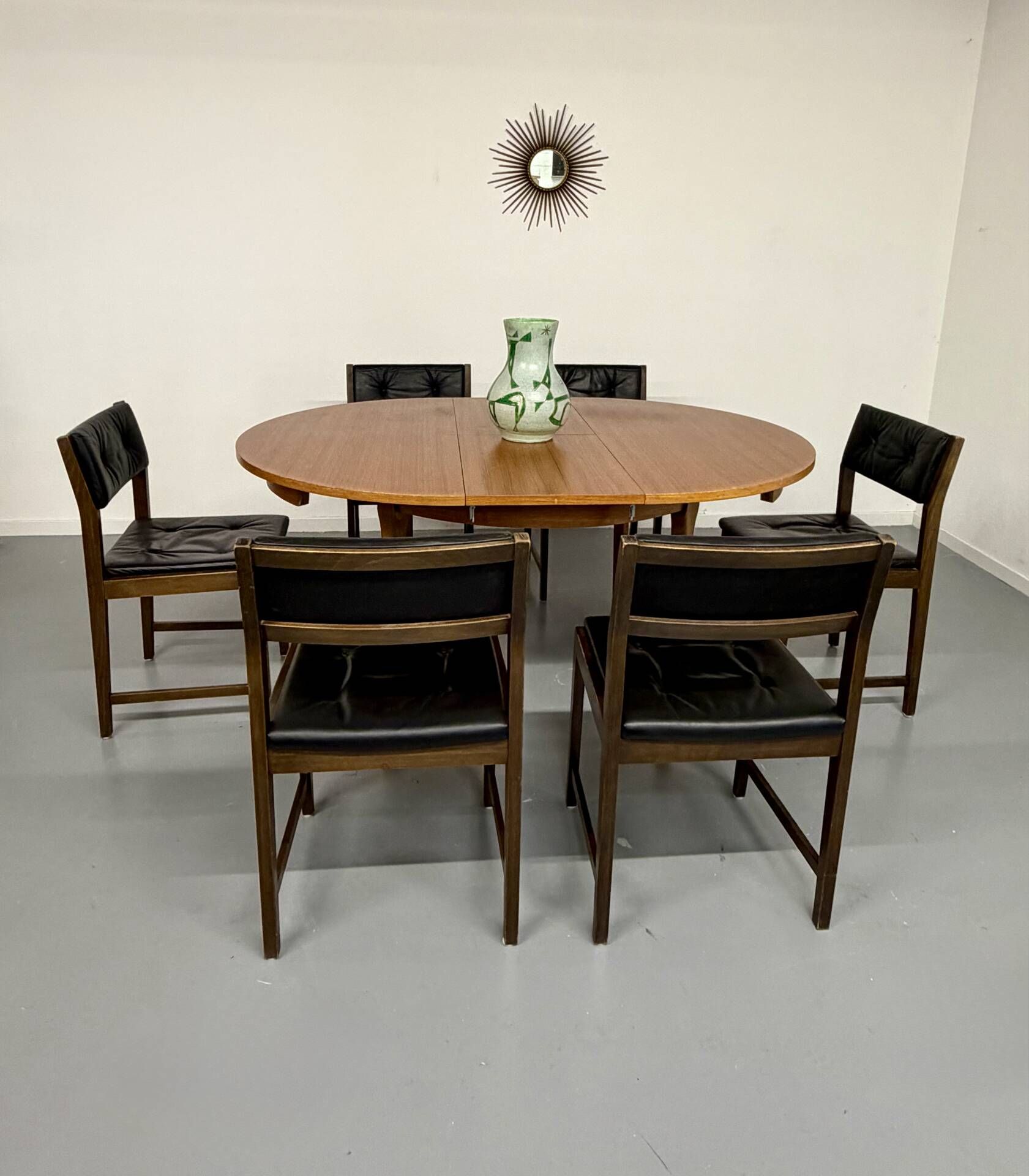 Vintage teak extendable round dining table Scandinavian design 1960s