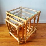 Vintage nesting table in light rattan