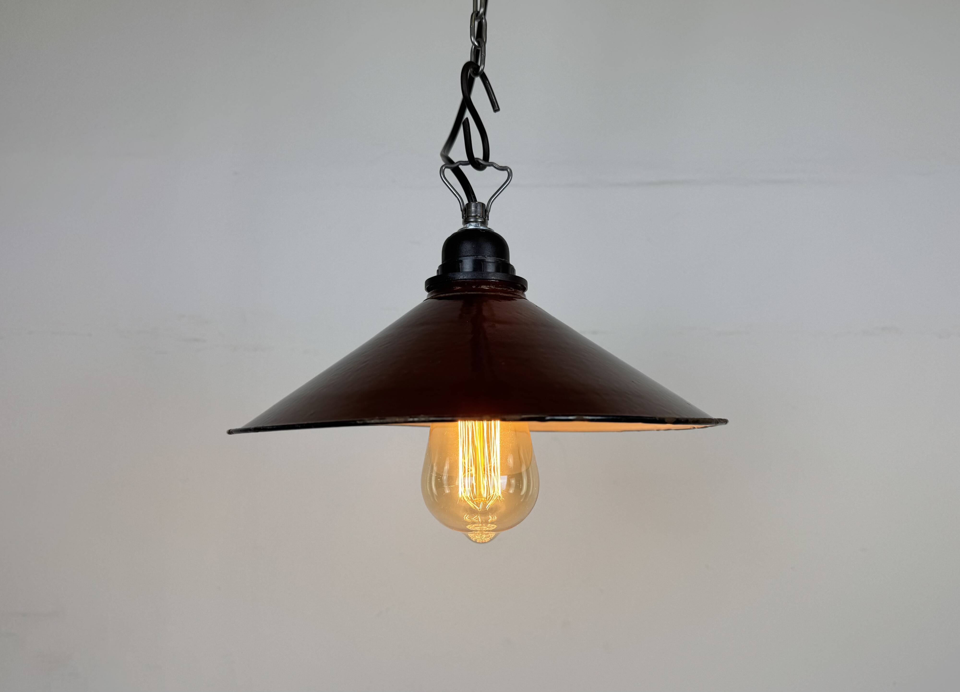 Industrial Dark Red Enamel Factory Pendant Lamp, 1960s