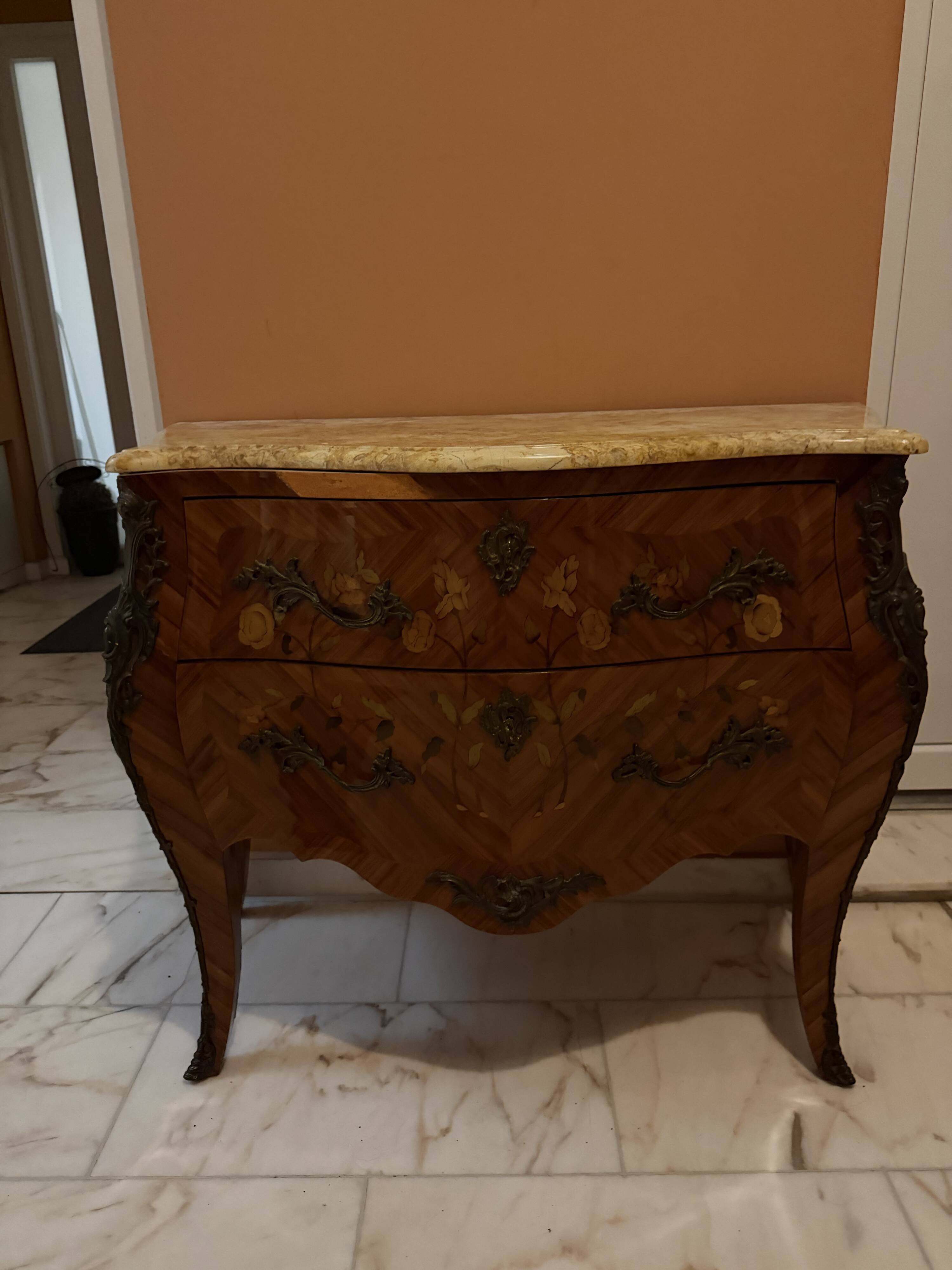 "Du Barry" commode in marquetry, marble top